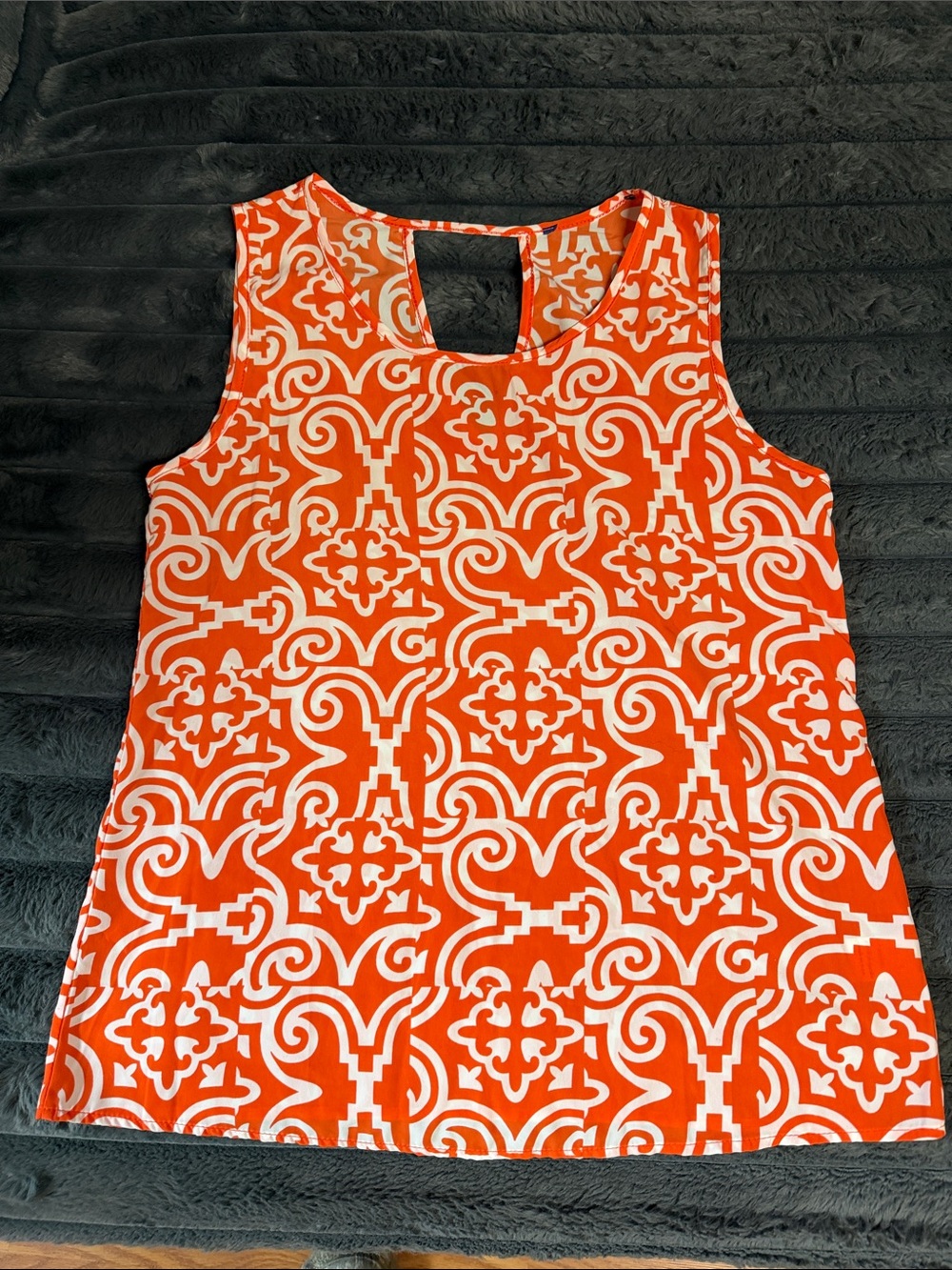 Women's Orange & White Printed Sleeveless Tank Top